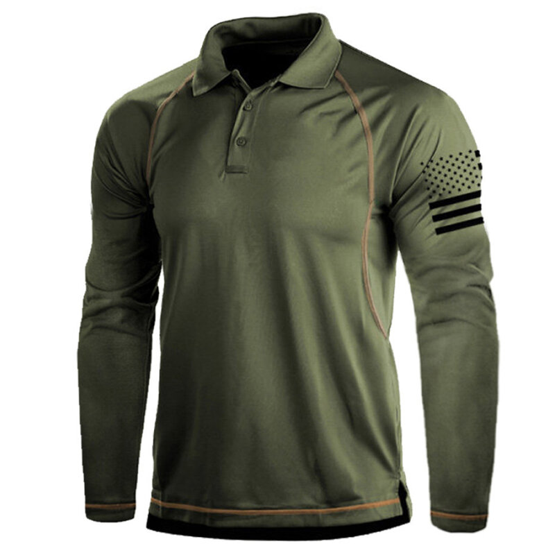 Comfy Fashion Hot New Stylish Tee Tops Workwear Business Top Collared T Shirt Army Green Informal Khaki Shirts