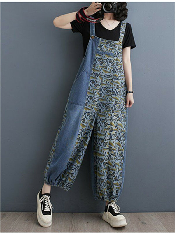 Modne kombinezony wiosenne damskie 2024 w stylu Vintage dżinsy w stylu Harajuku eleganckie kombinezony jeansowe damskie klasyczne spodnie haremowe