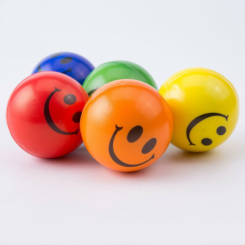 Esprema bola de espuma com rosto sorriso para crianças, bola alívio do estresse, mão e pulso exercício, 5 pcs/lot, 6,3 cm