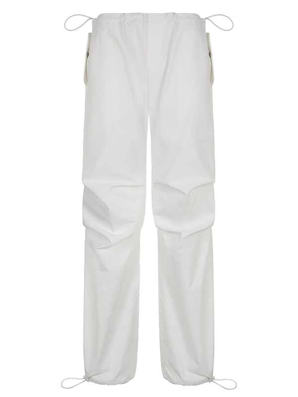 Повседневные мешковатые спортивные штаны Sweetown с широкими штанинами, белые свободные уличные штаны с завязками и низкой талией, женские брюки-карго, штаны для бега в стиле хиппи