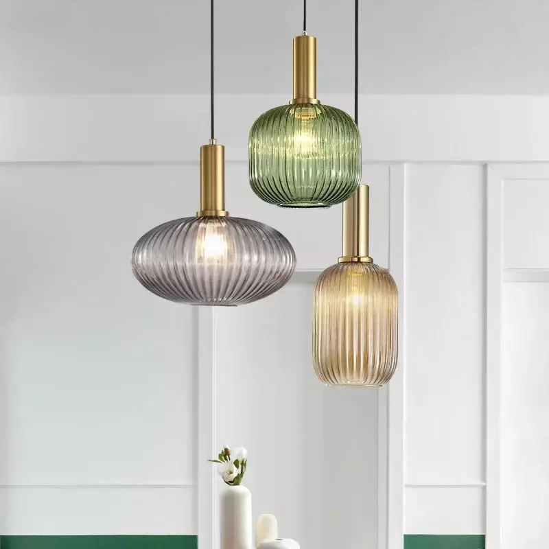 LED Retro Nordic Glass Pendant Lamp, Lustre de cabeceira do quarto, Bar simples, Restaurante, Cafetaria, Iluminação interior