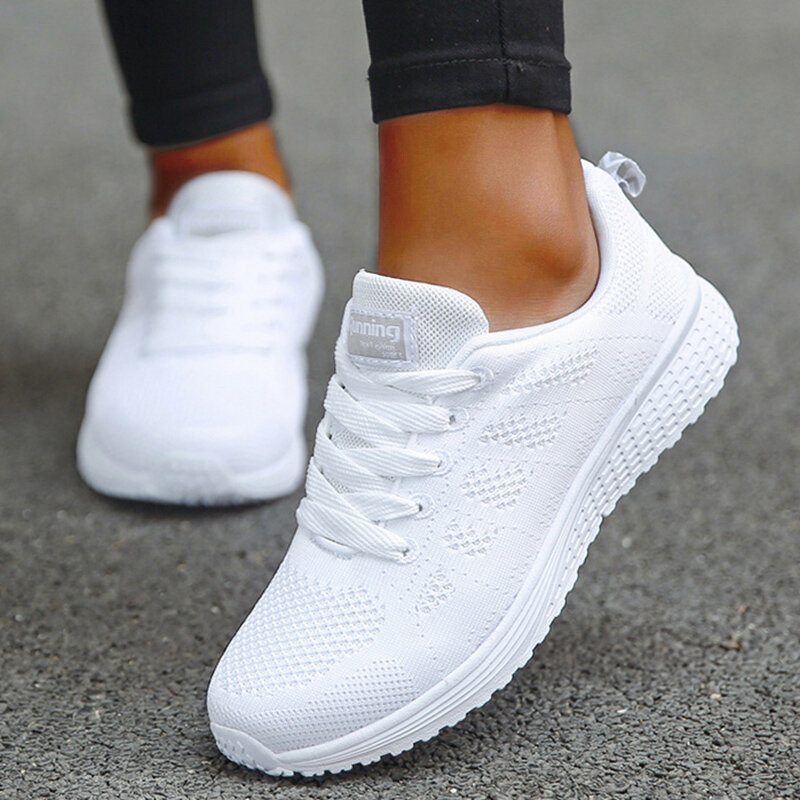 Women's Sneaker 2024 New Fashion Breathable Trainers Comfortable Sneakers Mesh Fabric Lace Up Women's Tennis Shoes For Women
