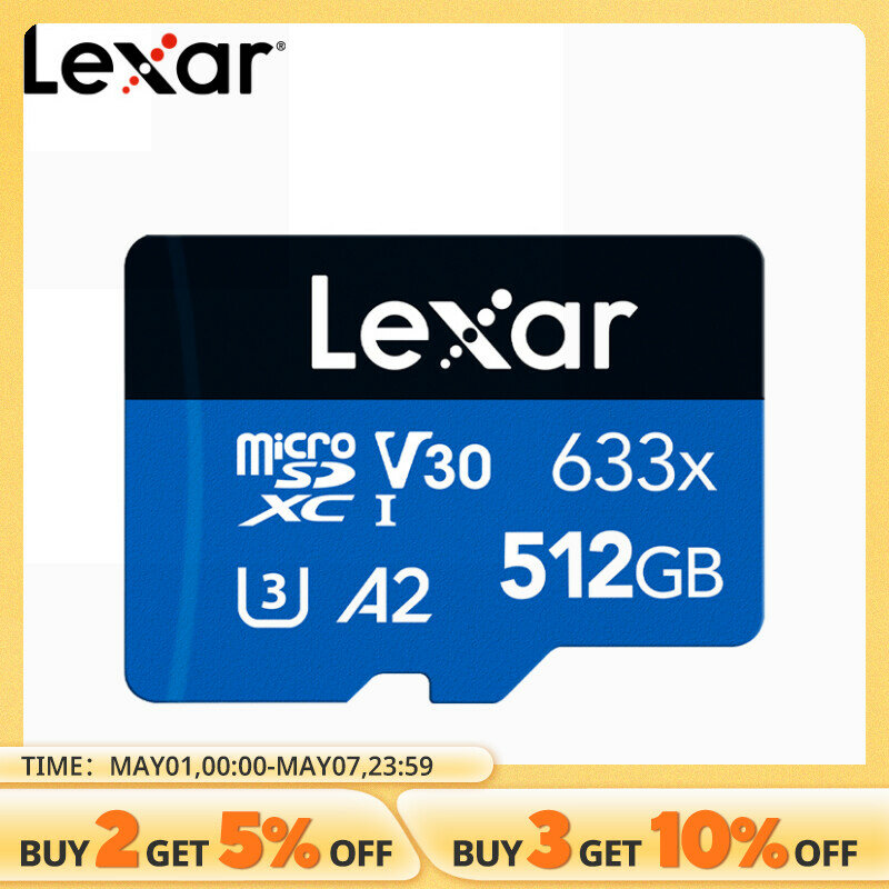 Lexar-tarjeta Micro SD Original para videocámara deportiva, tarjeta Flash TF de 128GB, 32GB, 64GB, 256GB, 512GB, A1, A2, Class10