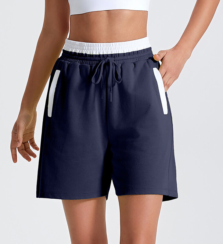 Luźne spodenki letnia damska na co dzień elastyczna talia związywane krótkie spodnie z głębokimi kieszeniami spodenki do chodzenia sportowe