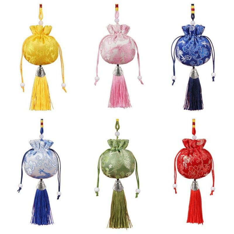 Саше в китайском стиле с цветочной вышивкой дракона и кисточкой, подвесная маленькая сумка, украшение для детской спальни, кошелек для монет, пакет с карманом