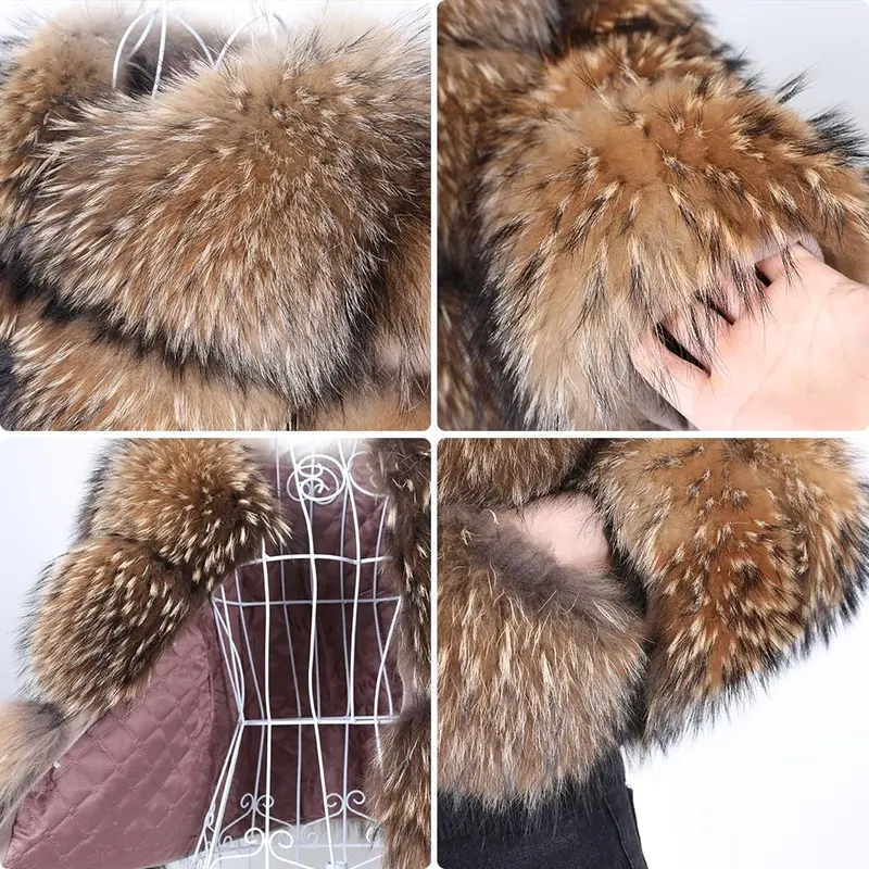 MAOMAOKONG-abrigo de piel de mapache Real para mujer, chaqueta de piel de zorro 100% Natural, chaleco grueso de lujo de talla grande para invierno