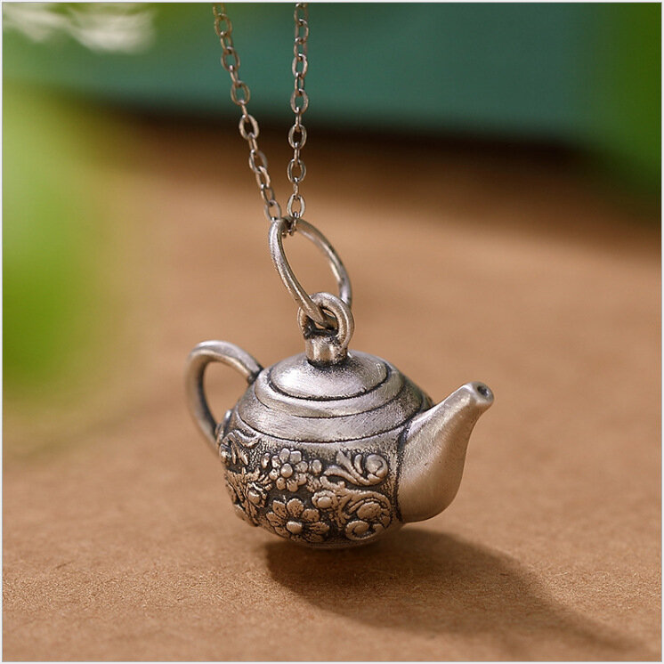 Vintage Unisex Creative Teapot Necklace Silver Color Long Sweater Chain Party Jewelry Accessories Gift