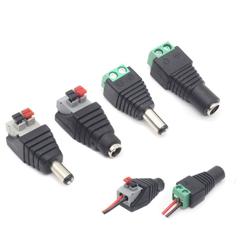 5pcs DC male female power connector 5.5*2.1mm plug positive negative to solderless pressure terminal LED wiring connector  a7
