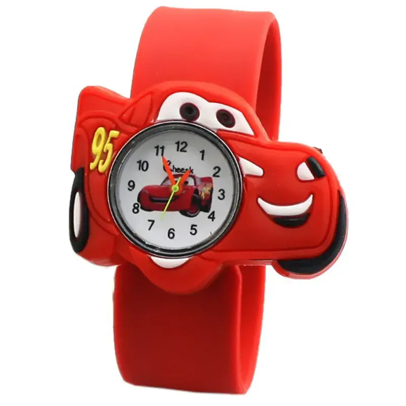 Hot Selling Children Watch Boy Cartoon Car Clock Silicone Tape Patted Table Students Lovely Cool Child Gift Boy Kids Watches Toy