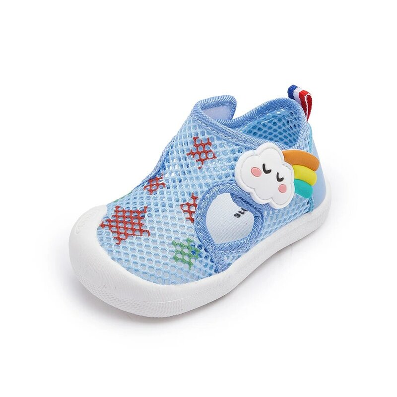 Летние сетчатые сандалии для маленьких мальчиков и девочек, уличная спортивная обувь, дышащая обувь с закрытым носком на липучке для прогулок