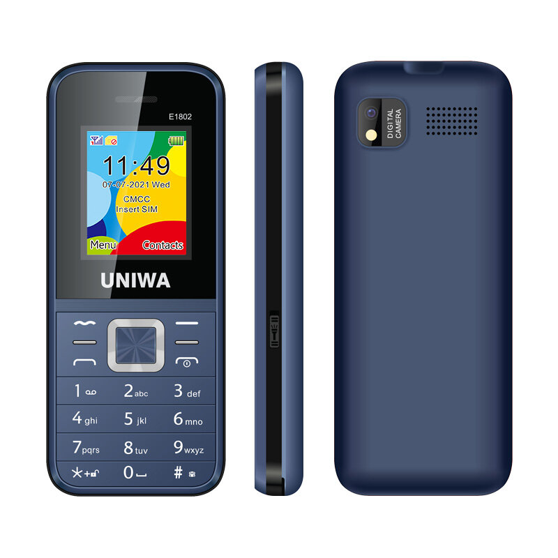 UNIWA E1802 2G โทรศัพท์มือถือ1.77นิ้วโทรศัพท์มือถือแบบพับ Push ปุ่ม1800MAh โทรศัพท์สำหรับอาวุโสผู้สูงอายุ Dual SIM Dual Standby ไร้สาย FM