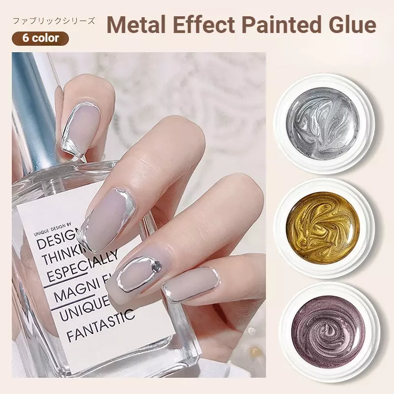 6 Color Metal Effect Nail Gel Painted Glue Phototherapy Glue Gold and Silver Drawing Waterproof DIY Glue Nail Polish Design 5ml