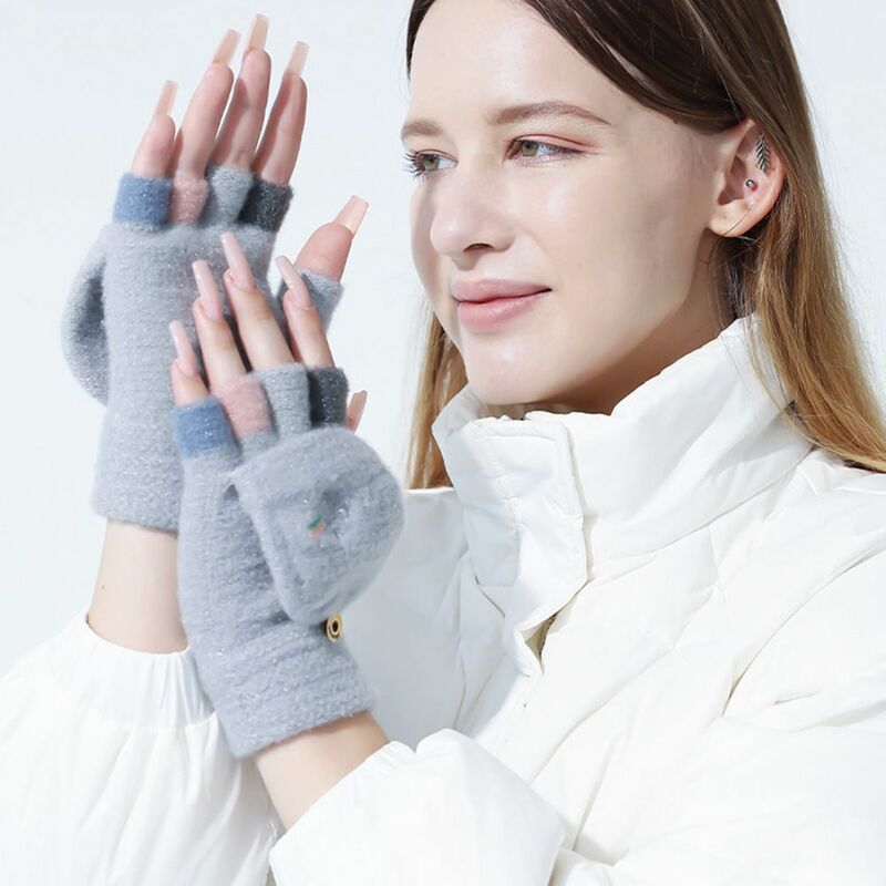 Модные студенческие осенне-зимние полуперчатки с открытыми пальцами, женские перчатки для сенсорного экрана, теплые перчатки