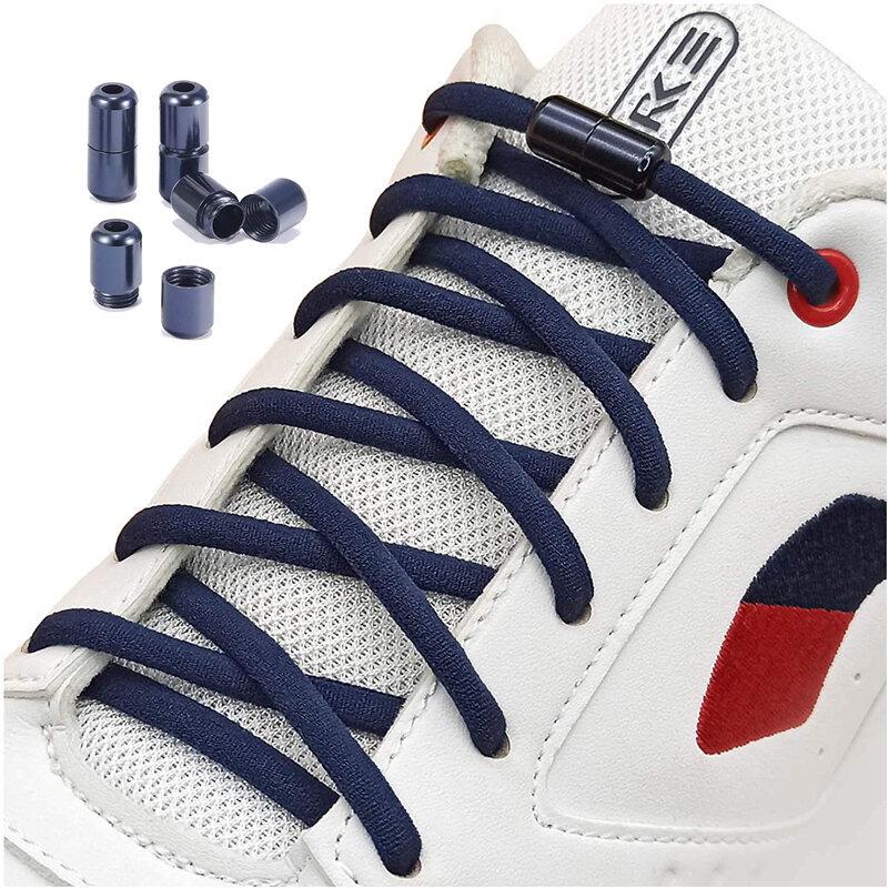 Tali sepatu tanpa dasi 21 warna bulat, tali sepatu elastis kunci logam umum untuk anak dan dewasa, tali malas uniseks