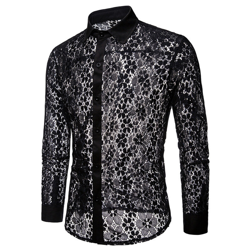 Herren hemd Hemd Button-Down-Kragen Nachtclub Polyester sexy einfarbig vier Jahreszeiten Mode heiß stilvoll