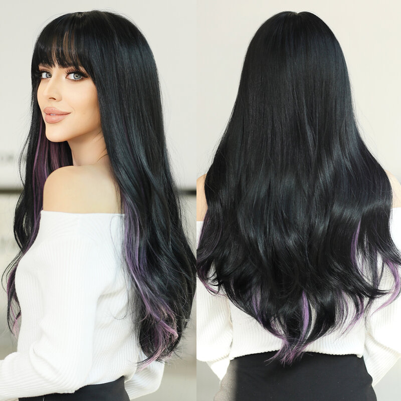 7JHH-Peluca de cabello sintético para mujer, cabellera larga y ondulada, color verde oscuro, color púrpura, resistente al calor, ideal para fiesta de Cosplay