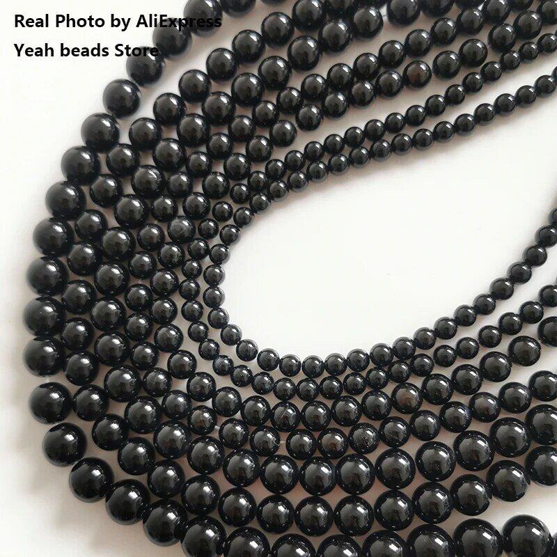 Alami Turmalin Hitam Longgar Round Beads 4 Mm, 6 Mm, 8 Mm, 10 Mm, 12 Mm Turmalin Hitam Manik-manik untuk Wanita Perhiasan Membuat