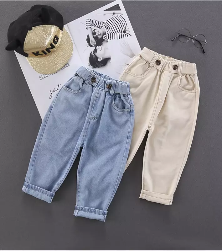 Специальная распродажа-Джинсовые Брюки Для маленьких мальчиков, однотонные детские брюки, джинсы, повседневные брюки 90-130