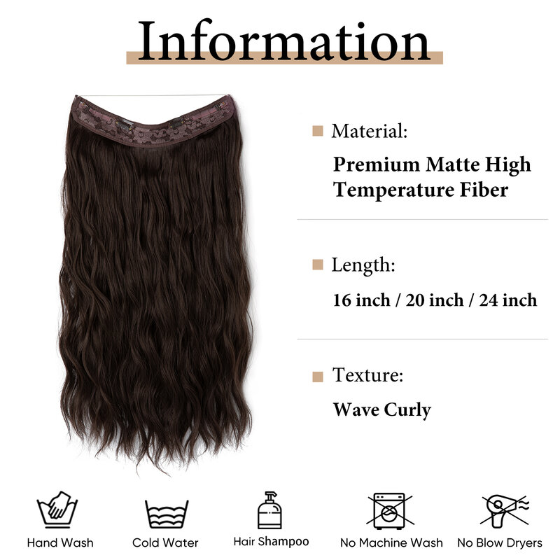 SARLA-extensiones de cabello con Clip Invisible para mujer, postizo de onda sintética, línea de pescado, negro, marrón, pieza de cabello falso, M10