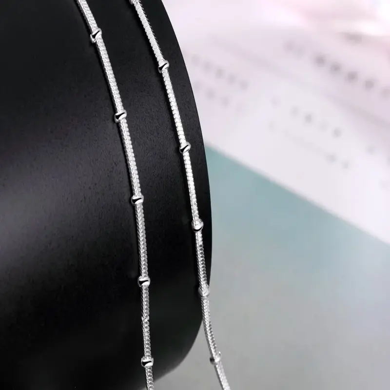 45-60CM 925 Sterling łańcuszek do srebrny łańcuszek żmijka piękny naszyjnik z koralików dla kobiet luksusowa moda impreza ślubna biżuteria prezenty