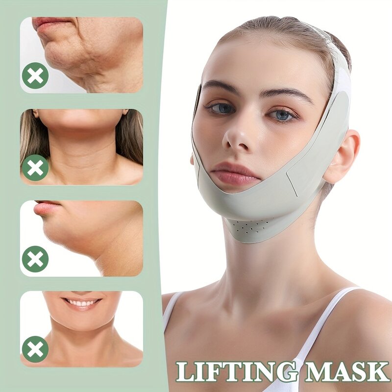 Sabuk pengangkat pipi dan kulit wajah, alat kecantikan perawatan kulit wajah dapat dipakai ulang, perban pelangsing wajah garis V pembentuk wajah wanita