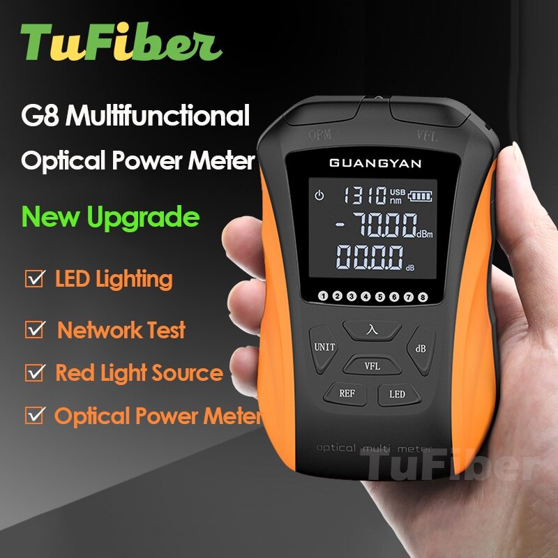6 in 1 misuratore di potenza in fibra ottica ricaricabile ad alta precisione OPM G8 localizzatore di guasti visivi cavo di rete Test Line Finder VFL