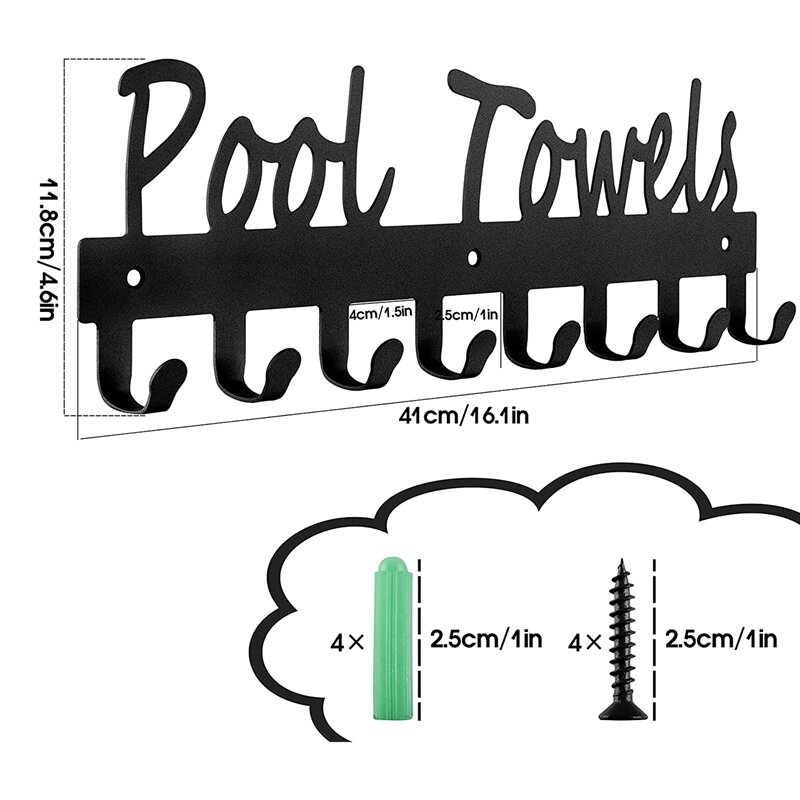 Ganci per asciugamani da piscina per montaggio a parete del bagno portasciugamani portasciugamani organizzatore per appendiabiti in acciaio al carbonio per interni ed esterni per asciugamano