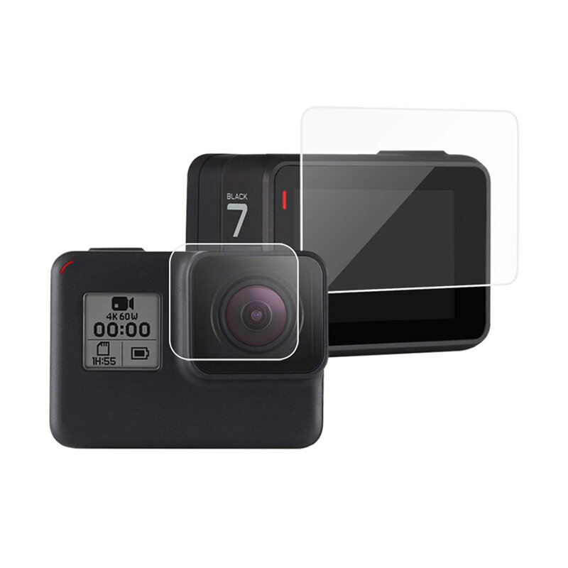 GoPro Hero 7 Hero 6 Hero 5 용 강화 유리 렌즈 + LCD 화면 보호기, 블랙 카메라 보호 필름, Go Pro 7 화이트 실버