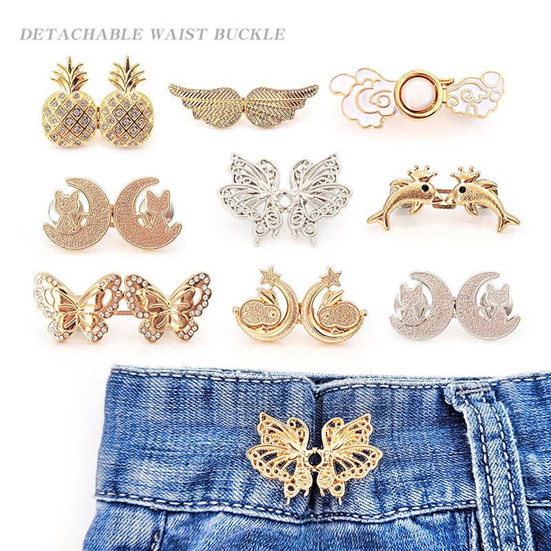 Reusable Metal Buttons Butterfly Wing Fastener Pants Pin Retractable Button Sewing-on Buckles for Jeans Perfect Fit Reduce Waist