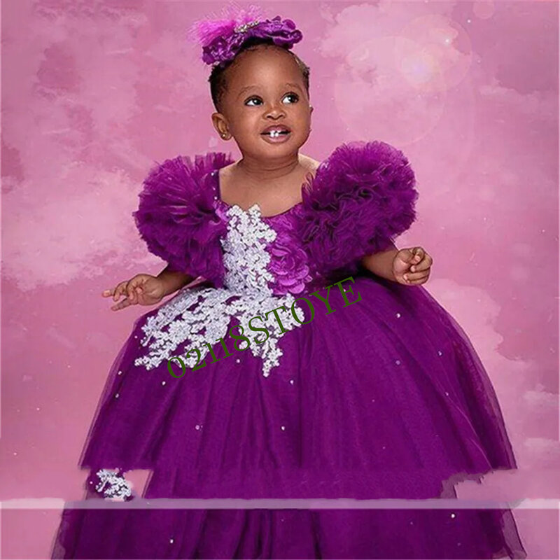 PurpleTulle Girl Dress Knee Length Princess Dres Flower Girl Dresses Cute Baby Girl Dress Girl Birthday Party Dresses