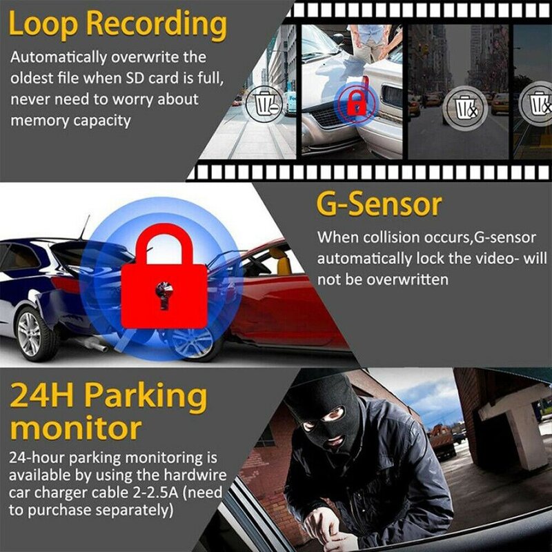 Car DVR WiFi GPS 1080P Full HD Dual Cams Rear View Dashcam Driving Video Recorder Night Vision Auto Parking Monitor Black Box