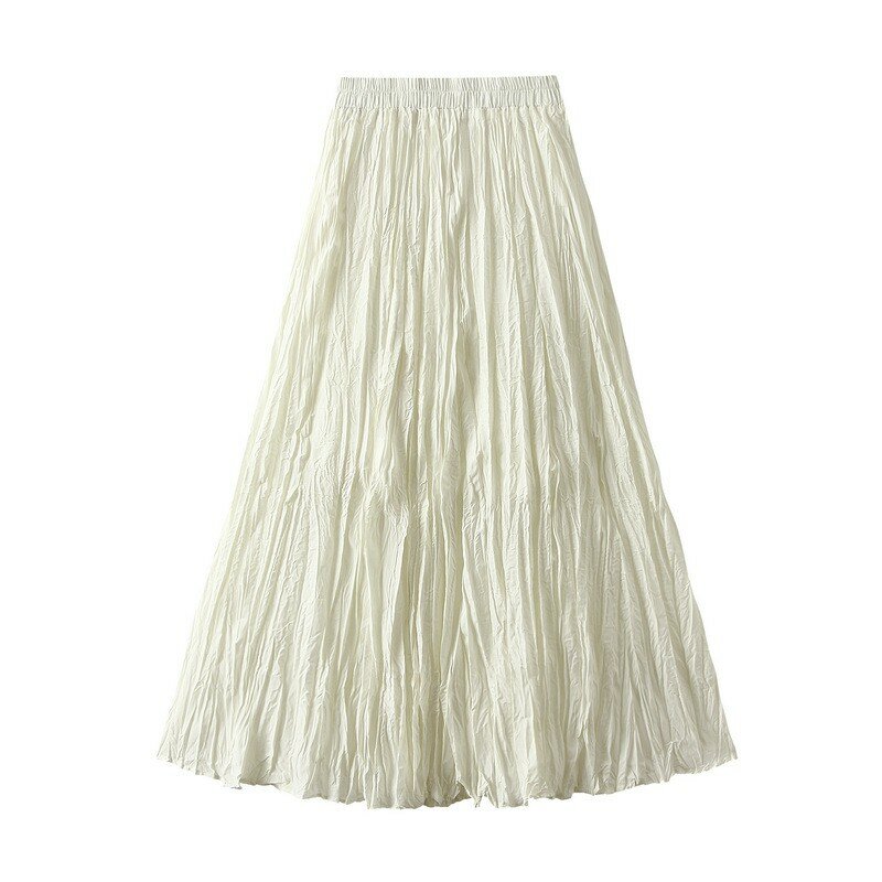 Jupe longue plissée en tulle beige à plis verticaux pour femmes, jupe taille haute, tutu en maille, robe tendance pour dames, 2024