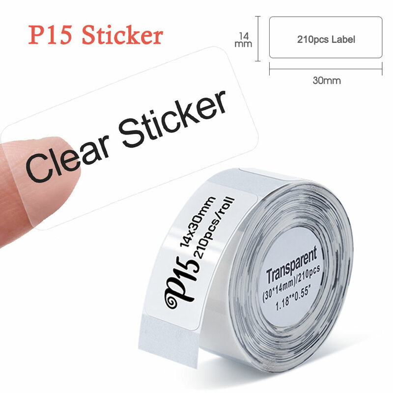 P15 pencetak Mini stiker transparan 14mm x 30mm kertas gulung termal untuk P15 mesin pelabelan pita Label perekat diri