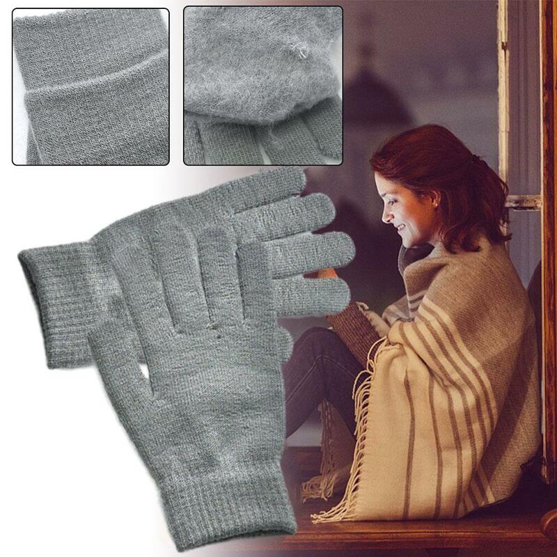 Jesienno-zimowa ciepła dzianinowa pełne rękawiczki zagęszczona pluszowa miękka wygodna rękawica jazda na rowerze, jazda samochodem w jednolitym kolorze dla kobiet