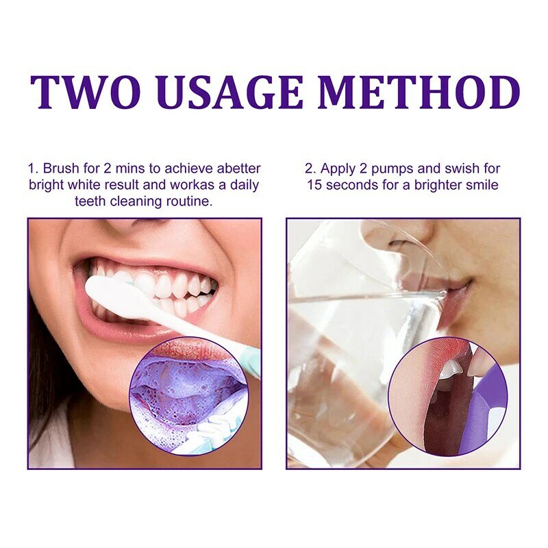무스 V34 치아 세척 효과적인 미백 치약, 치아 얼룩 제거, 노란색 치아, 구강 세척 제품 50ml