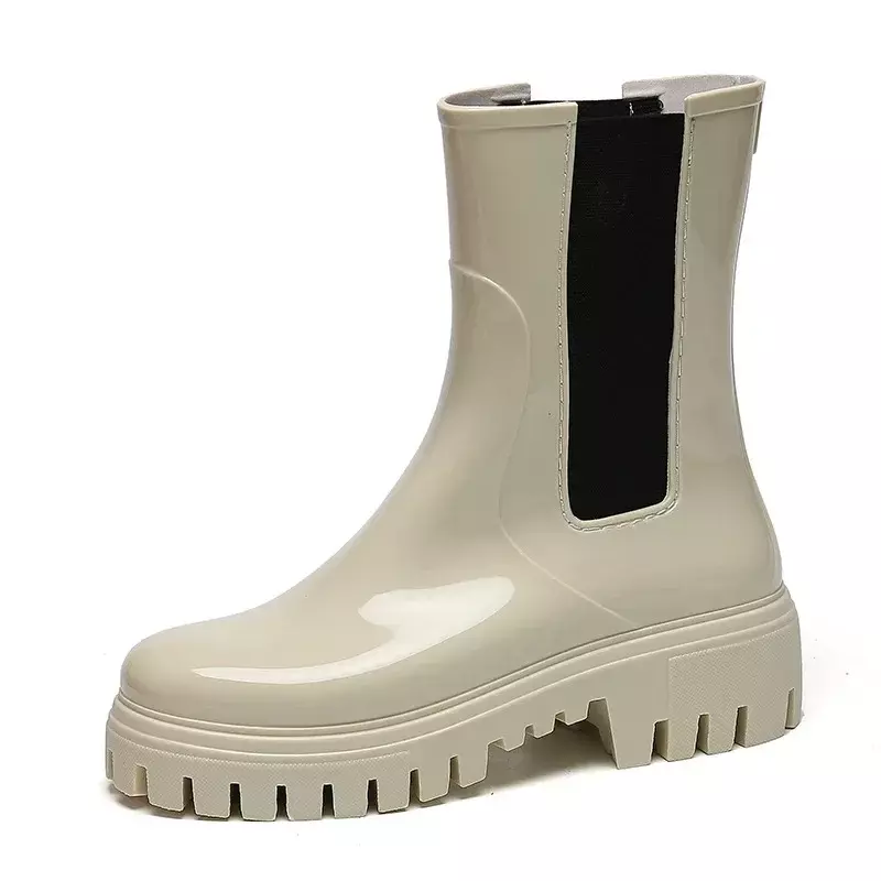 Botas de chuva femininas, sola grossa, sapatos de borracha, impermeável, curto, deslizamento médio, sólido, moda, roupa exterior, fofo