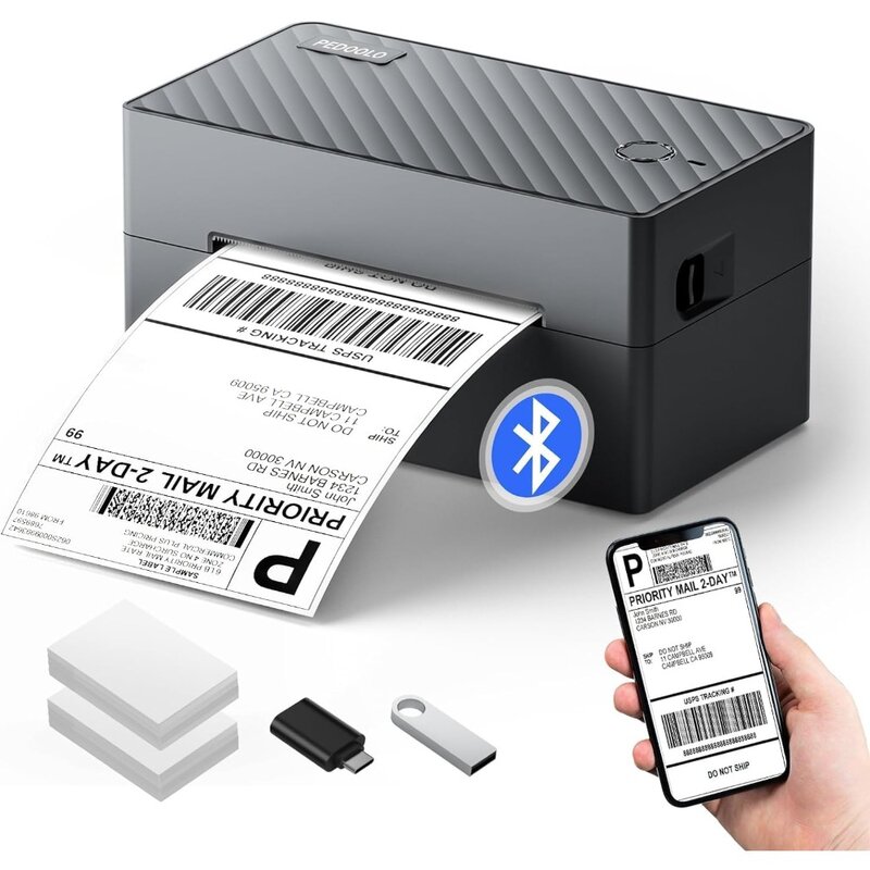 Printer Label, Printer Label pengiriman Bluetooth, Printer termal 4x6 untuk paket pengiriman, kompatibel dengan Android. iOS.Windows