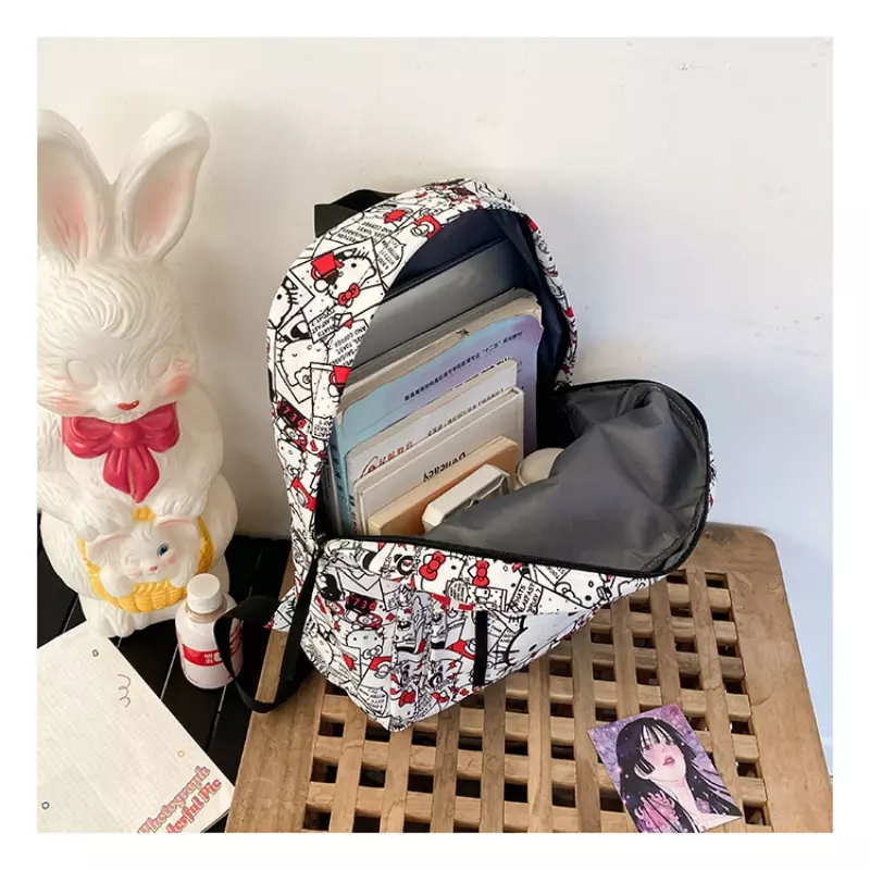Милый модный школьный ранец Hello Kitty в домашнем стиле с граффити, вместительный студенческий рюкзак для кампуса, универсальная школьная сумка для женщин