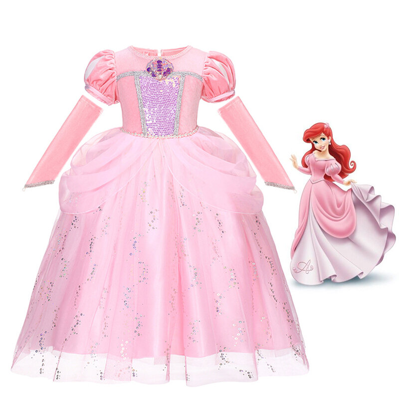 Очаровательные платья для девочек с маленькой русалочкой Ариэль, платья принцессы, косплей, Детский костюм, карнавал, яркое детское платье на Хэллоуин, одежда
