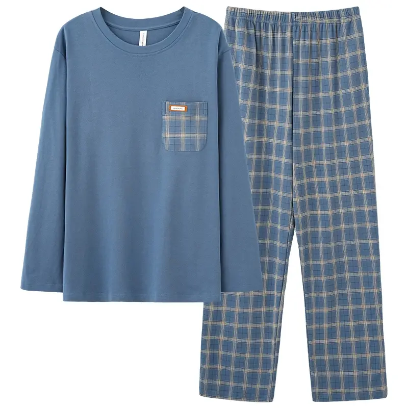 Conjuntos masculinos com estampa pura, pijama masculino lounge, roupa de casa, pijamas xadrez, calças letradas, roupa de algodão 4XL, moda grande, jardas, outono