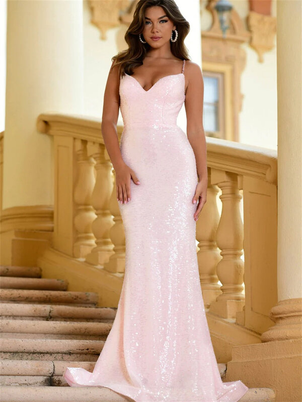Gaun A-Line Prom tali Spaghetti bergaya gaun malam tanpa lengan seksi 2024 gaun panjang lantai sederhana gaun Vestidos De Novia