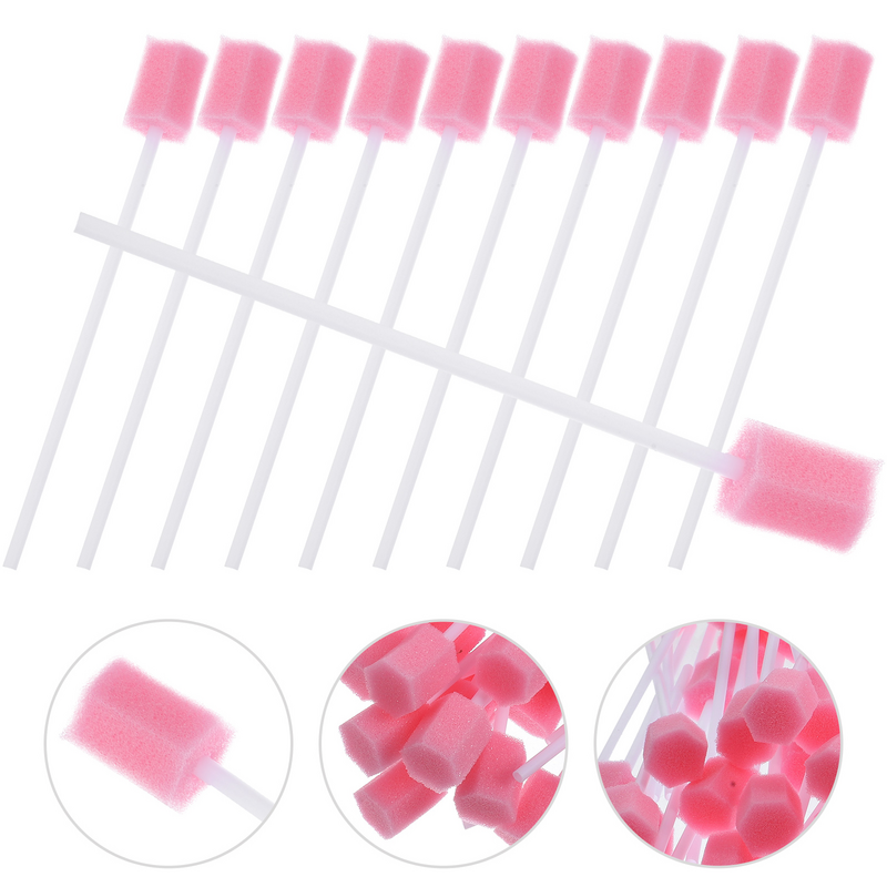 Disposable Oral Care Sponge Wand Swab Tooth Cleaning Baby Tooth Brushs Care Sponge Wand Swab Tooth (Pink) Isopropylic Water