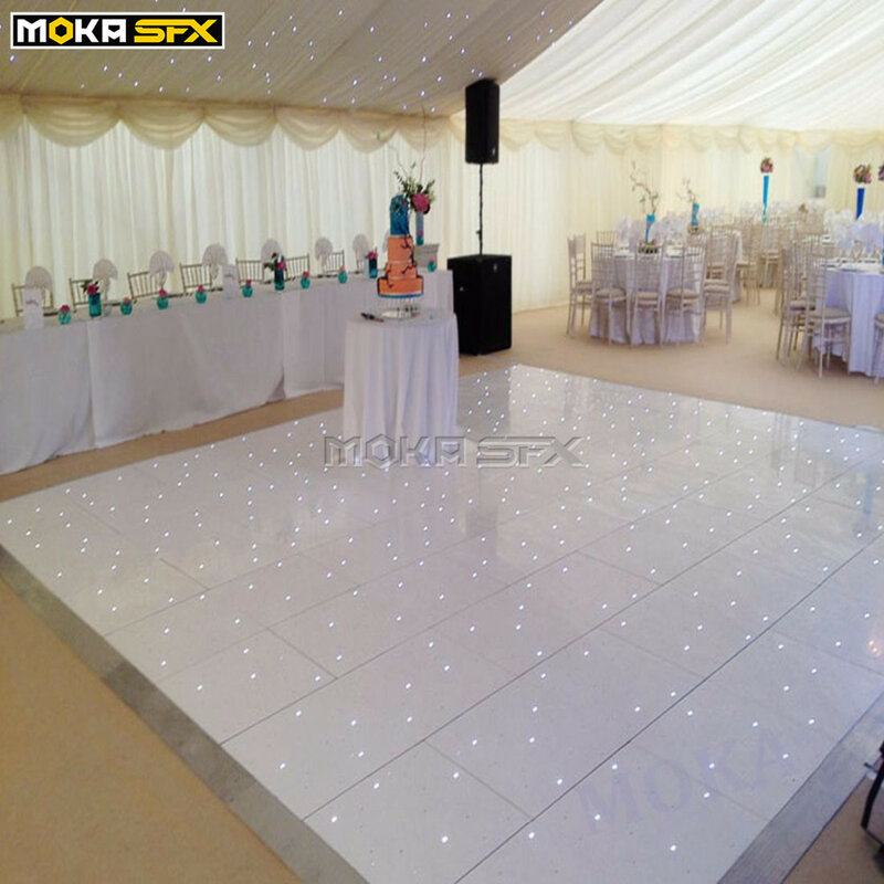 Pista de baile LED blanca portátil, suelo de boda para concierto, evento y boda, 16 pies por 16 pies