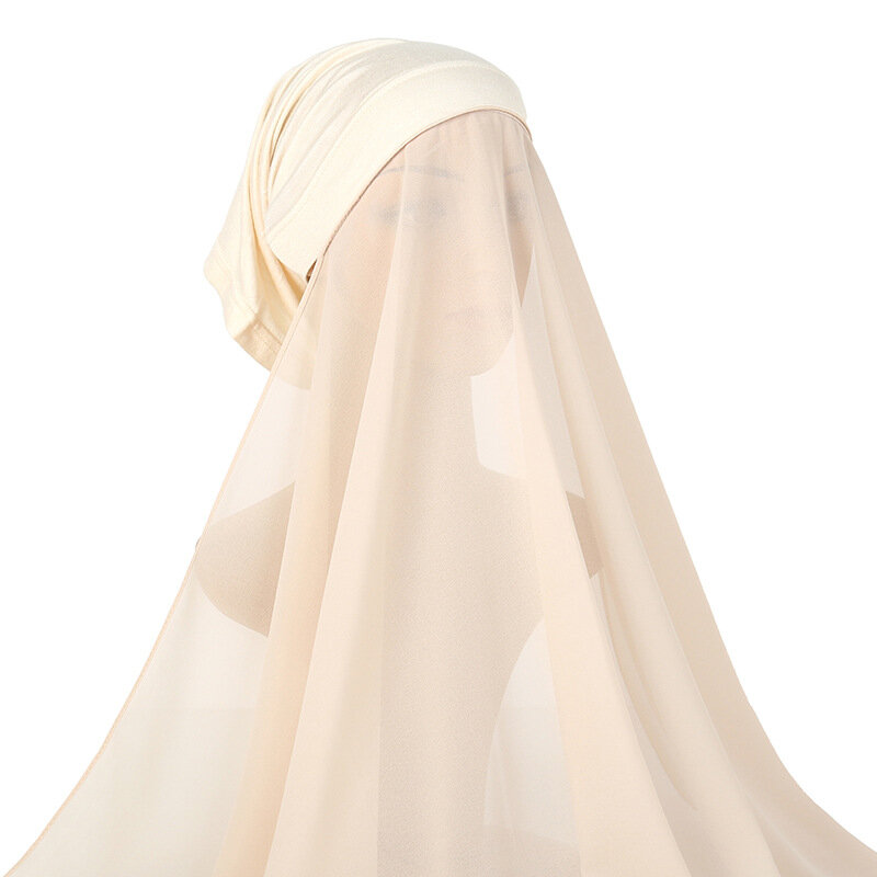 Hijab de gasa instantáneo con gorro, envolturas de cabeza de gasa de Color sólido, gorros de bufanda, vendaje de moda musulmana