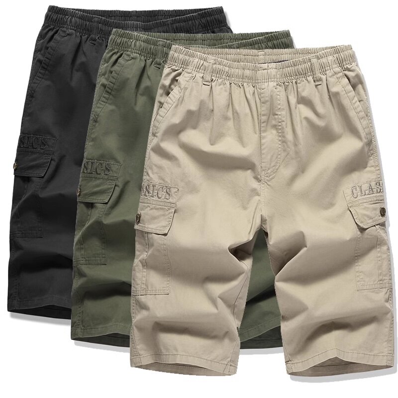 Men Summer Casual Elastic Multi Pocket Beach Shorts Sport Camouflage Military Cargo Shorts Army Work Capri Cropped Trousers