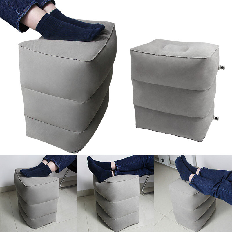 3 Layers Inflatable Travel Foot Rest Pillow Airplane Train Car Foot Rest Cushion Like Storage Bag & Dust Cover Inflatable Pillow