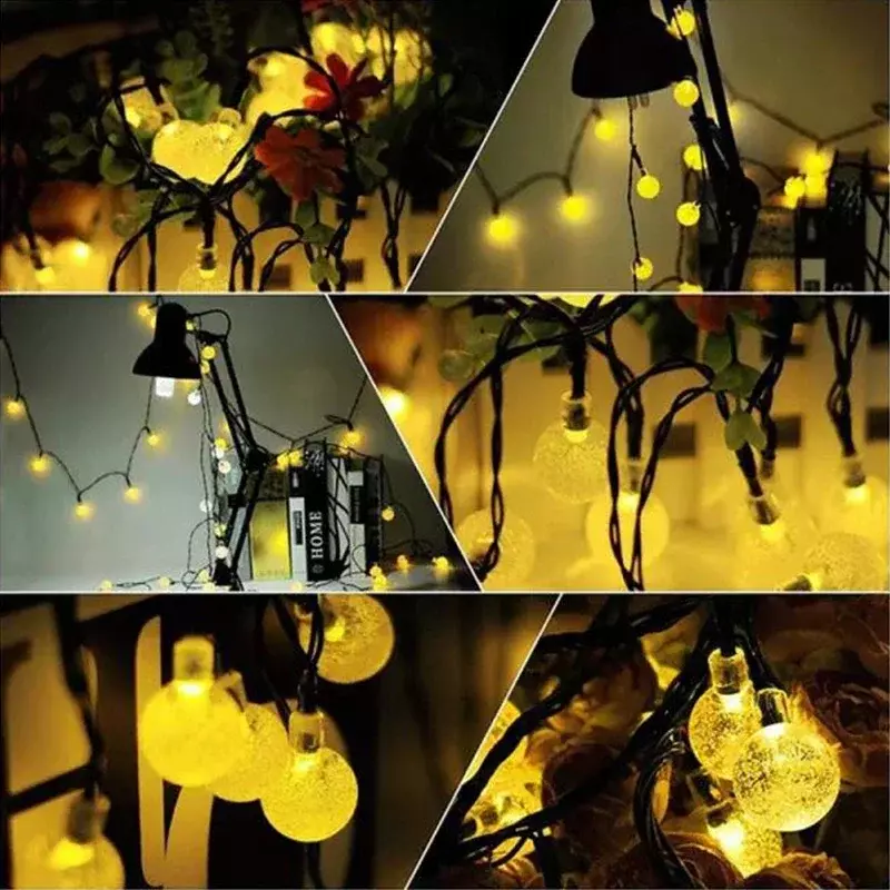 Guirnalda de luces solares para exteriores, luz de hadas de cristal, 8 modos, luz de Patio impermeable para decoración de fiesta de jardín