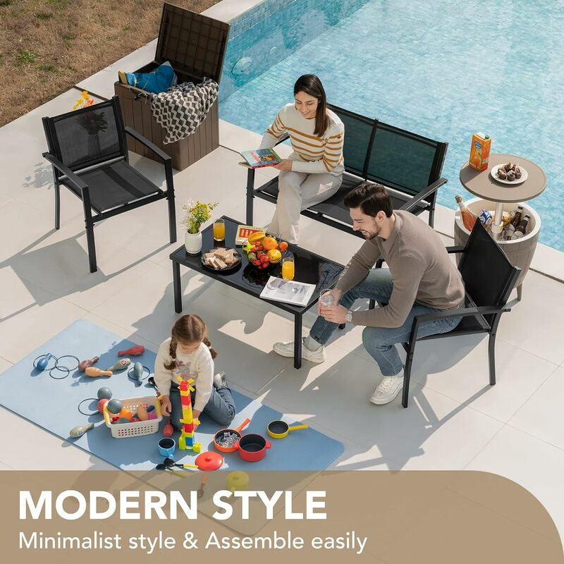 Mobília ao ar livre do pátio do jardim, conjuntos de conversação do pátio, cadeiras da piscina, mesa de vidro, móveis da varanda, 4 pcs