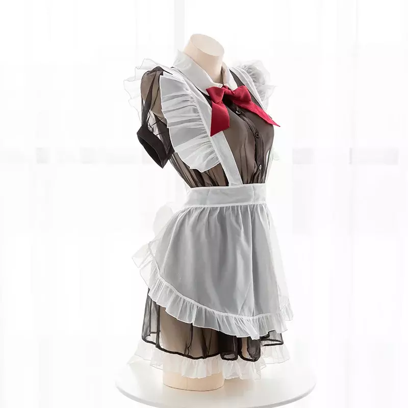 Kawaii Sexy Transparent Cosplay Costumes Maid Women Sexy Lingerie High Quality Temptation Dress with Cute Bowknot