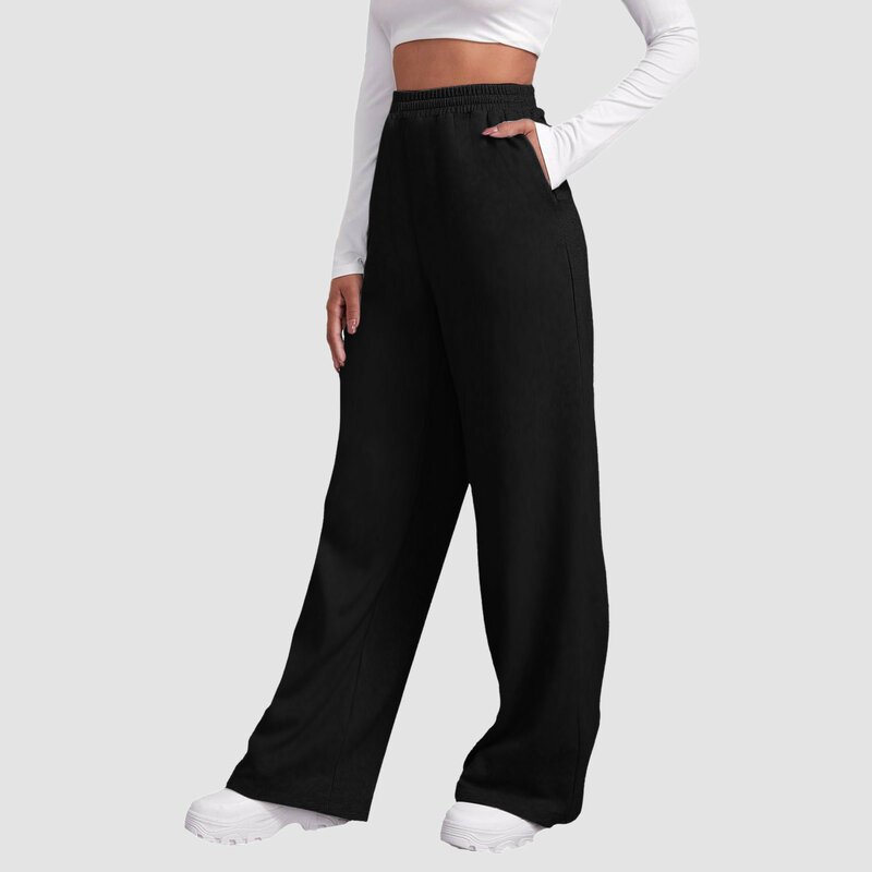 Женские спортивные брюки с широкими штанинами, на флисовой подкладке, прямые брюки, универсальные простые тренировочные штаны для фитнеса и путешествий, базовые брюки, 2024